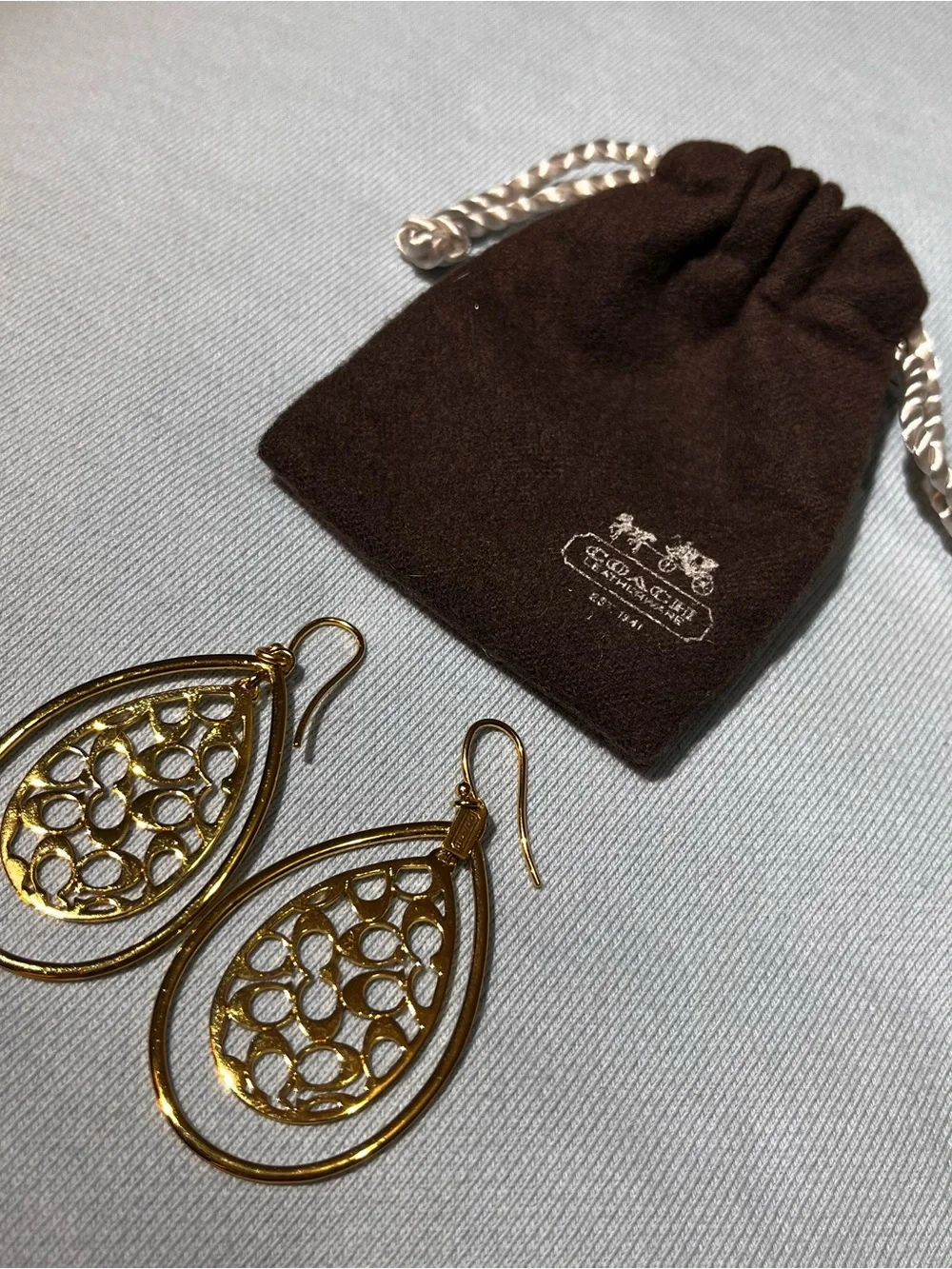 Coach Gold Openwork Teardrop Dangle Earrings - Picture 5 of 5